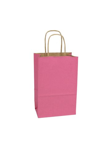 Pink, Small Shadow Stripe Paper Shopping Bags, 5-1/2" x 3-1/4" x 8-3/8" (Gem)