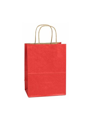 Red, Medium Shadow Stripe Paper Shopping Bags, 8" x 4-3/4" x 10-1/2" (Cub)